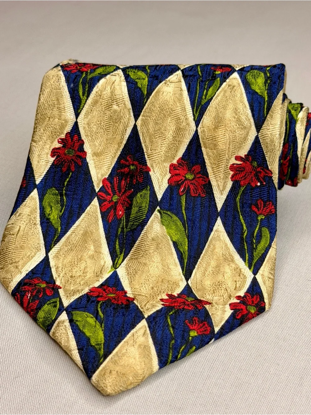 Ermenegildo Zegna Blue, Gold & Red Diamond Silk Tie